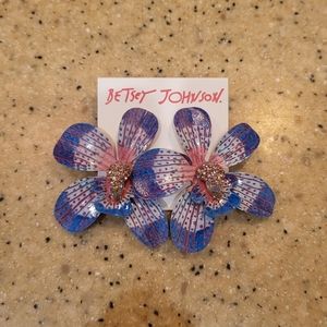 NWT Betsey Johnson Blue Pink Orchid Statement Earrings